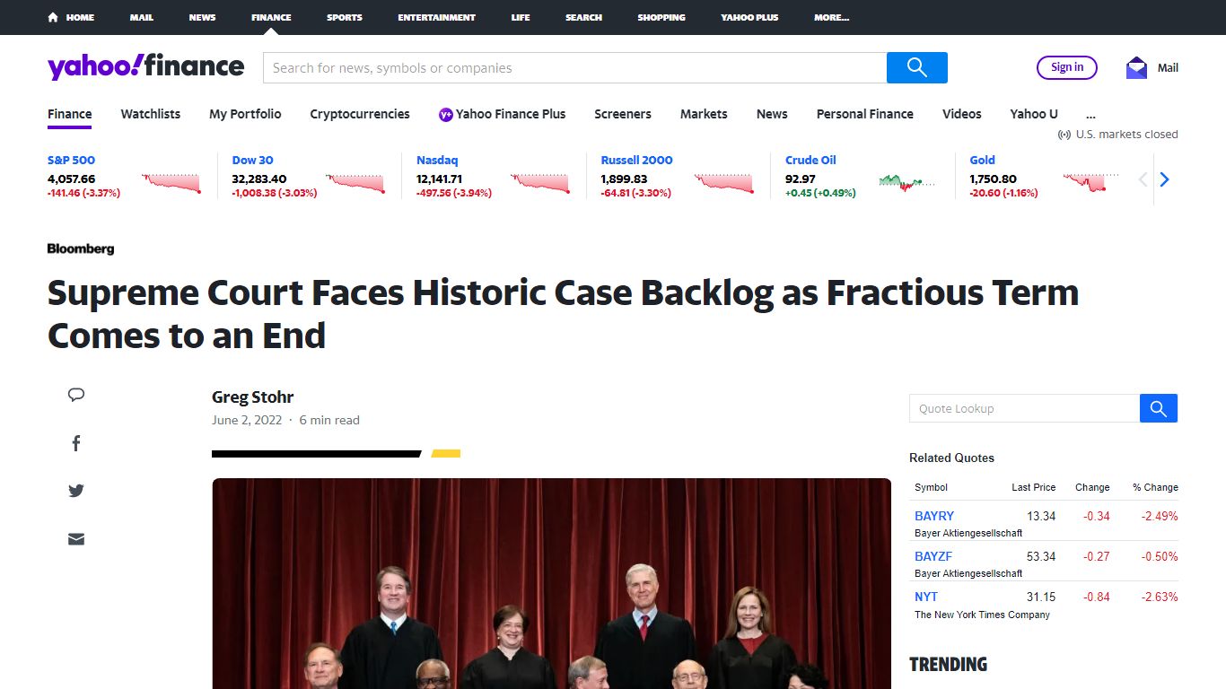 Supreme Court Faces Historic Case Backlog as Fractious Term ... - Yahoo!
